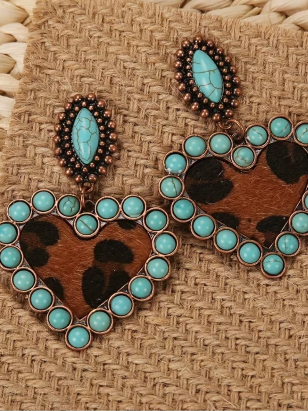 Animal print heart earrings